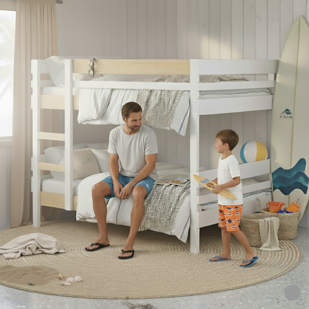 Dan and son enjoying double on double bunk bed in Sydney bedroom