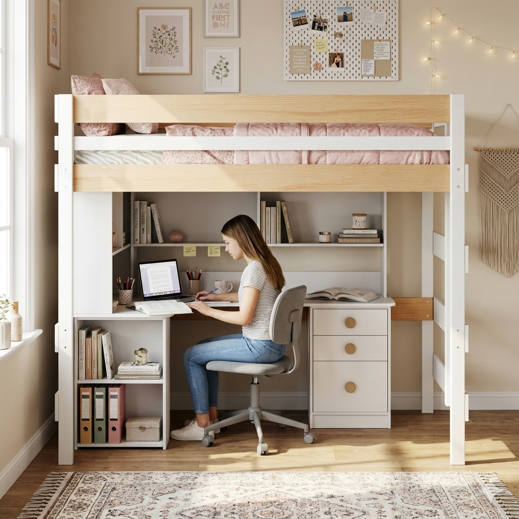 Loft Bed Corner Desk Space Saver