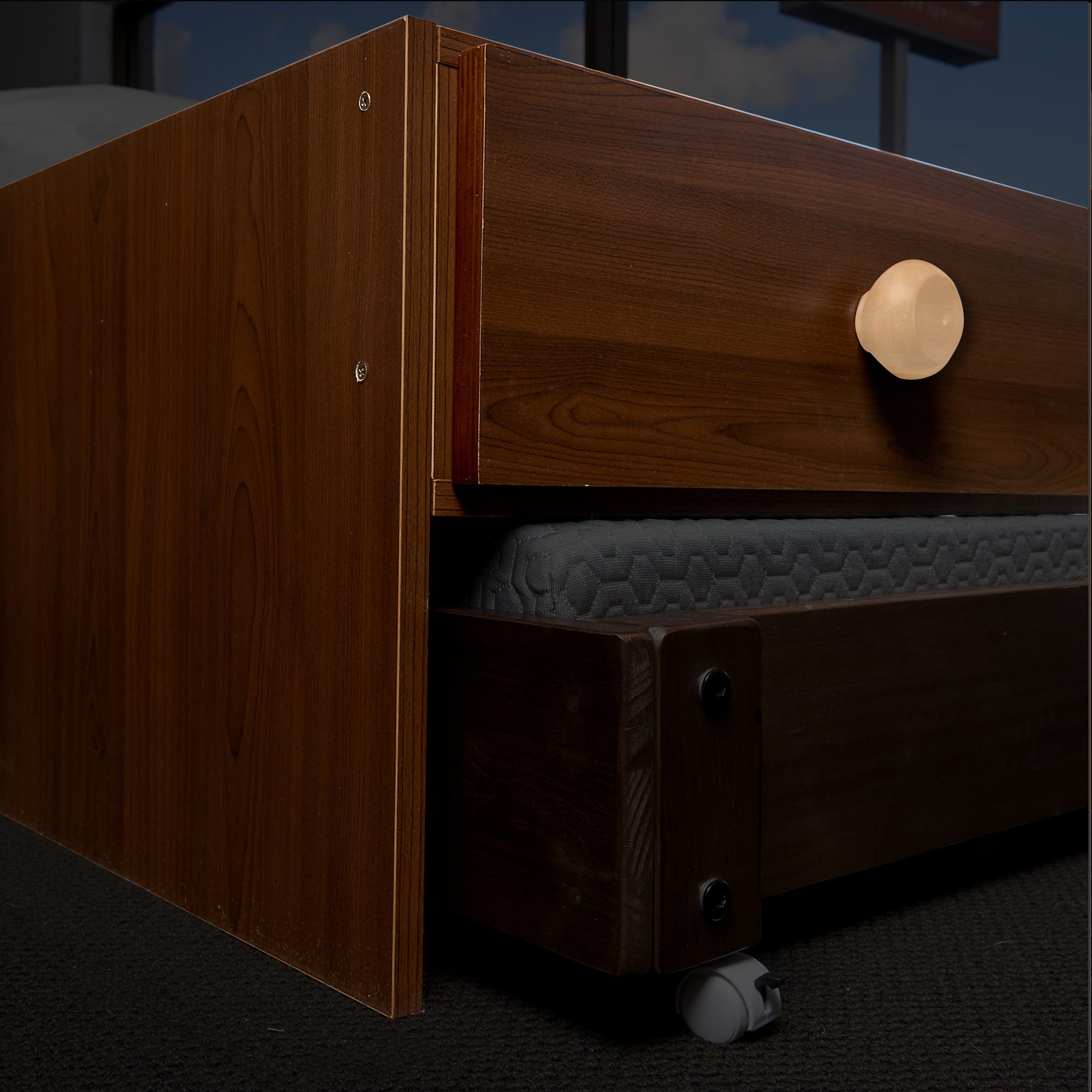 Elevated Under Bed Drawers close up elm clear finish