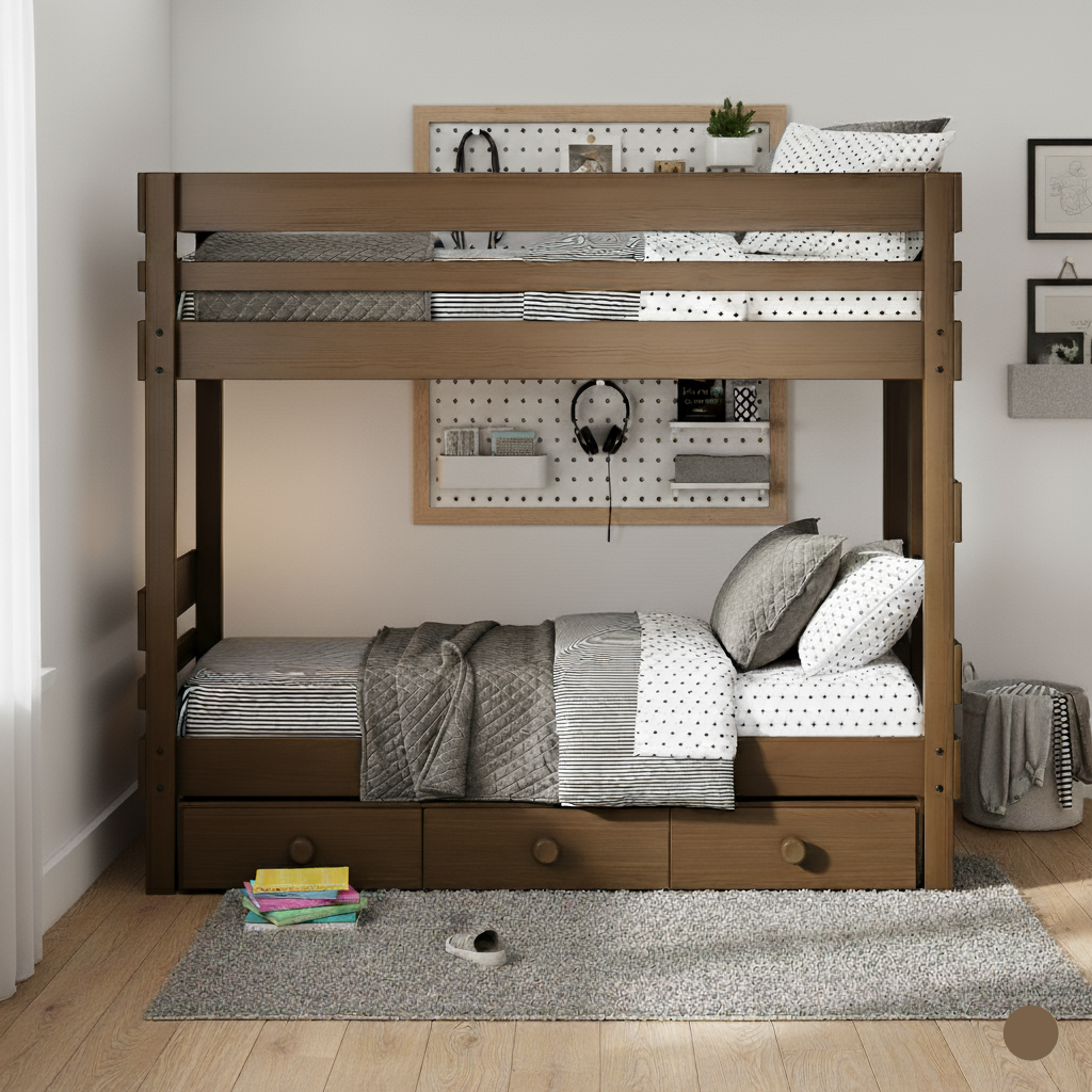 solid timber bunk bed with under bed drawers in Perth bedroom