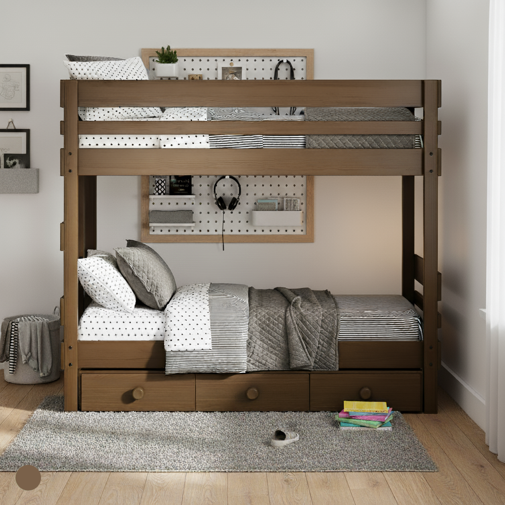 solid timber bunk bed with under bed drawers in Perth bedroom