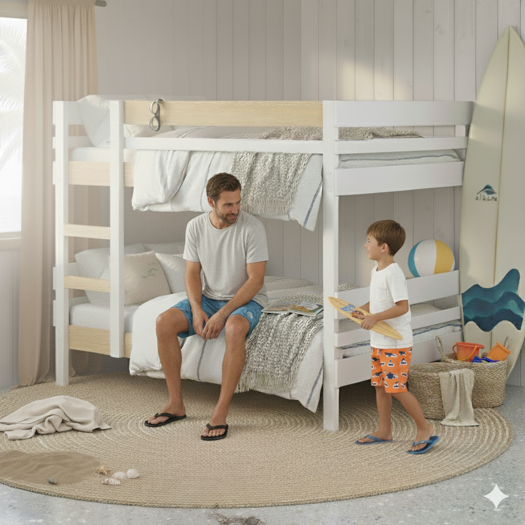 Gold Coast dad and son enjoying double on double bunk bed