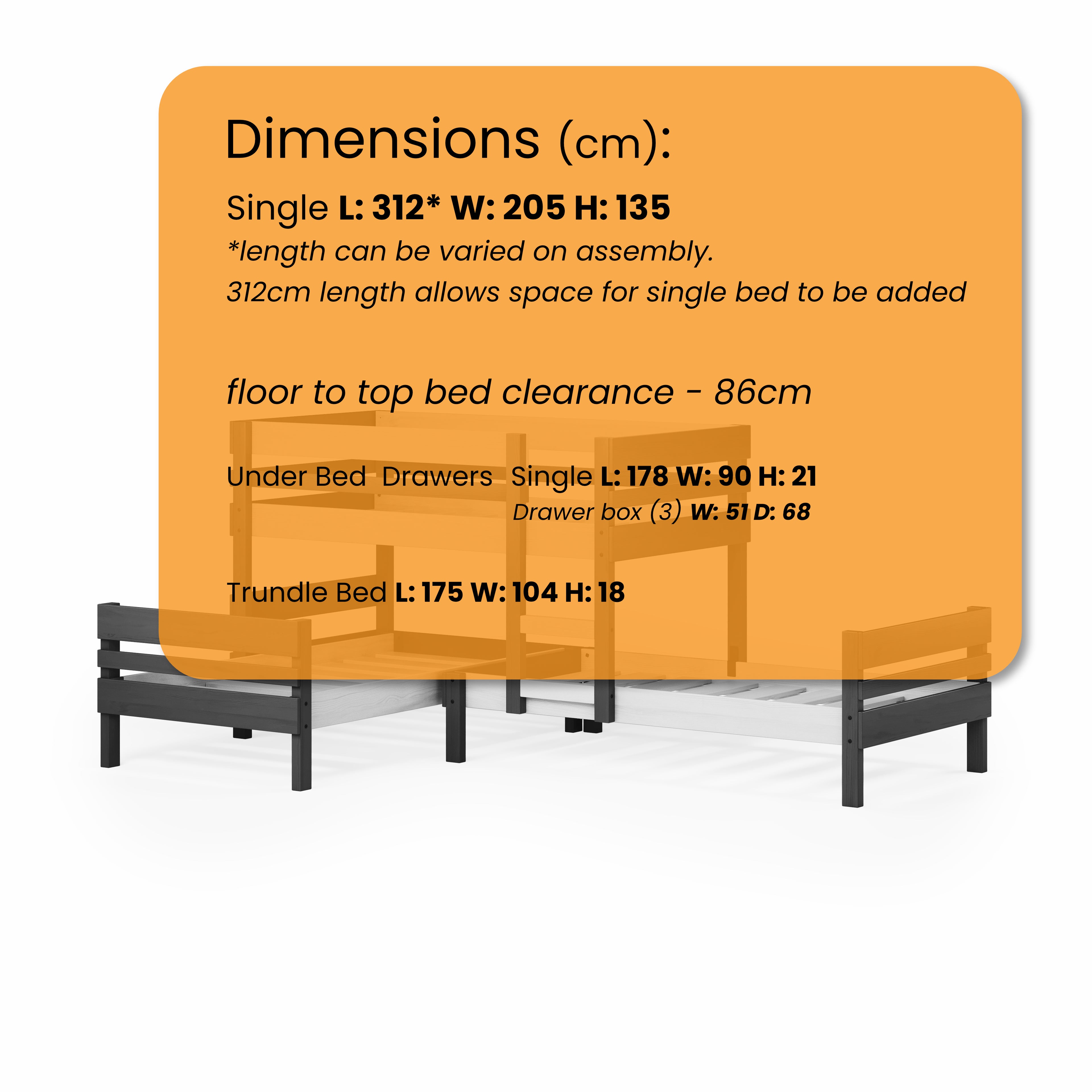 Lo-Line Long-Wall Bunk Bed with Standard Bed