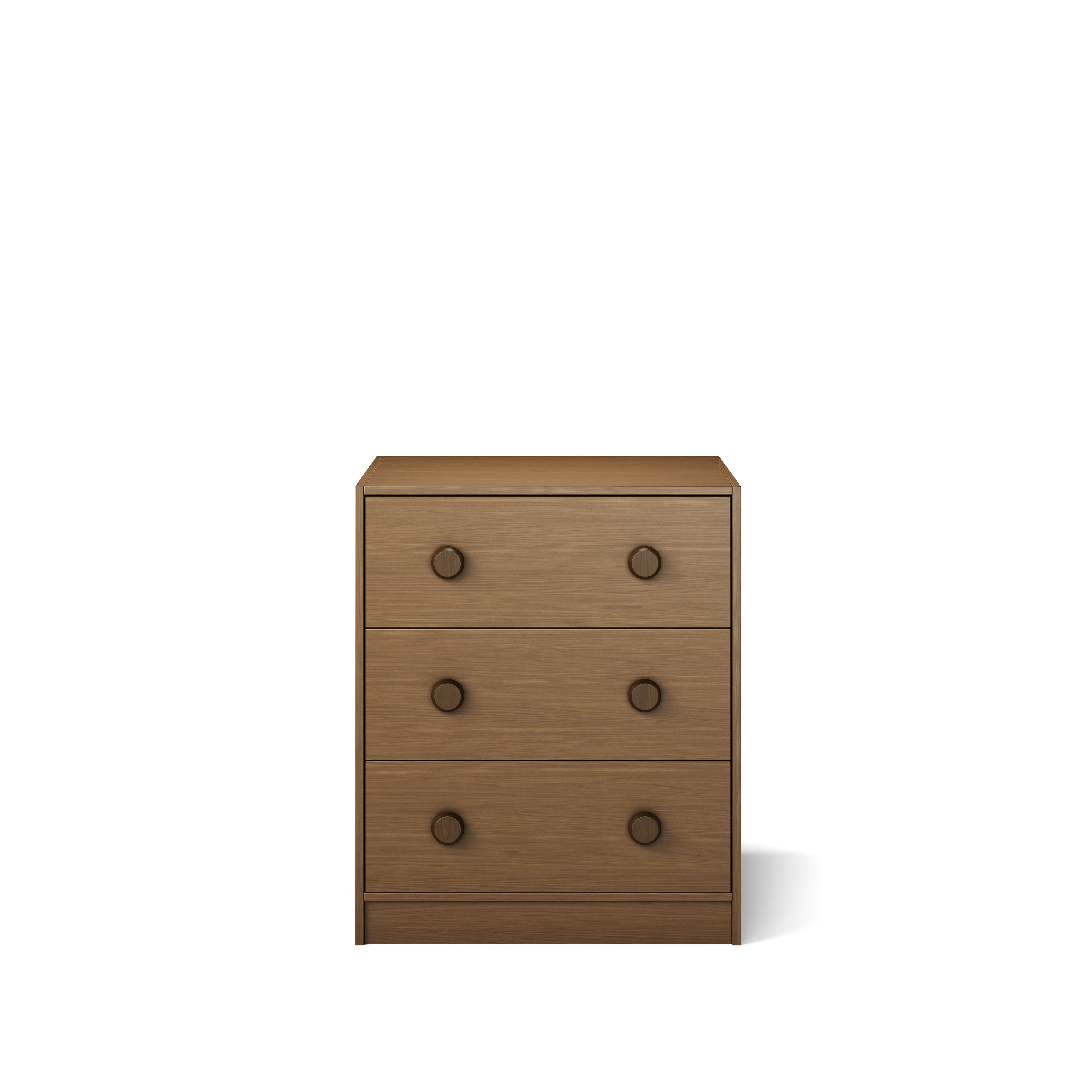 Native Elm Lo-Line chest with three drawers, designed to fit under bunk or loft bed.