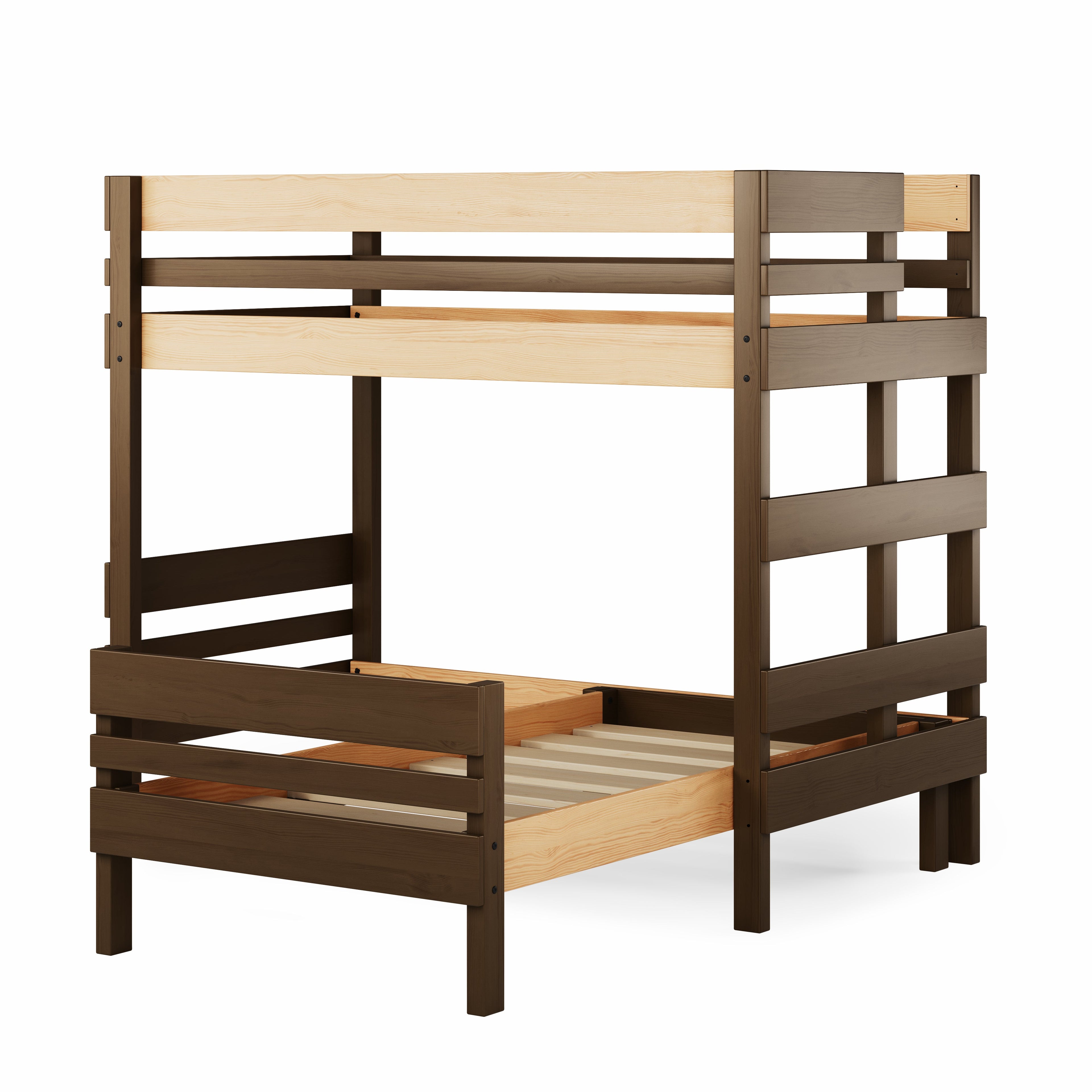Native elm mid-line corner bunk bed with ladder, king single
