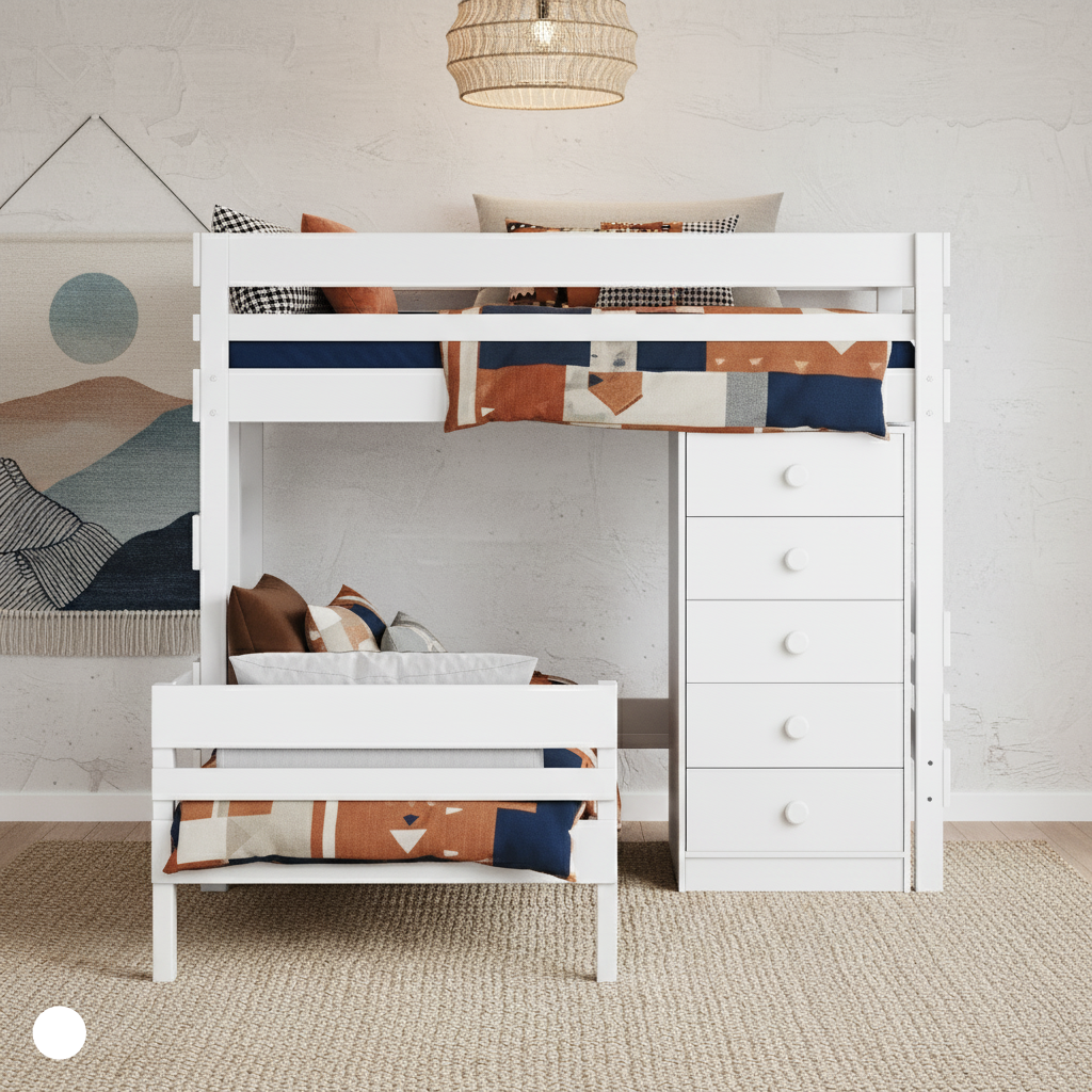 white corner bunk bed with chest in Hobart bedroom