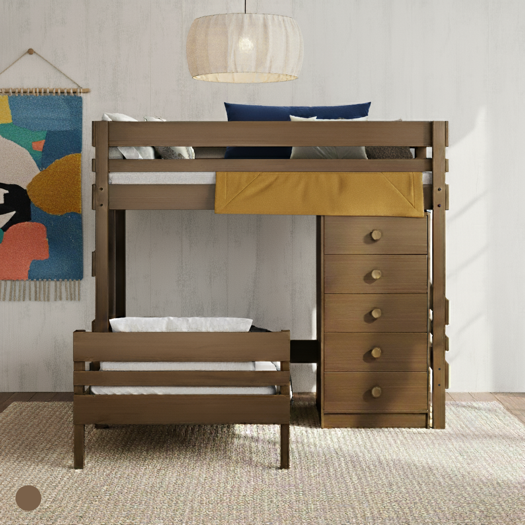 timber L shaped bunk bed with storage drawers in Canberra home