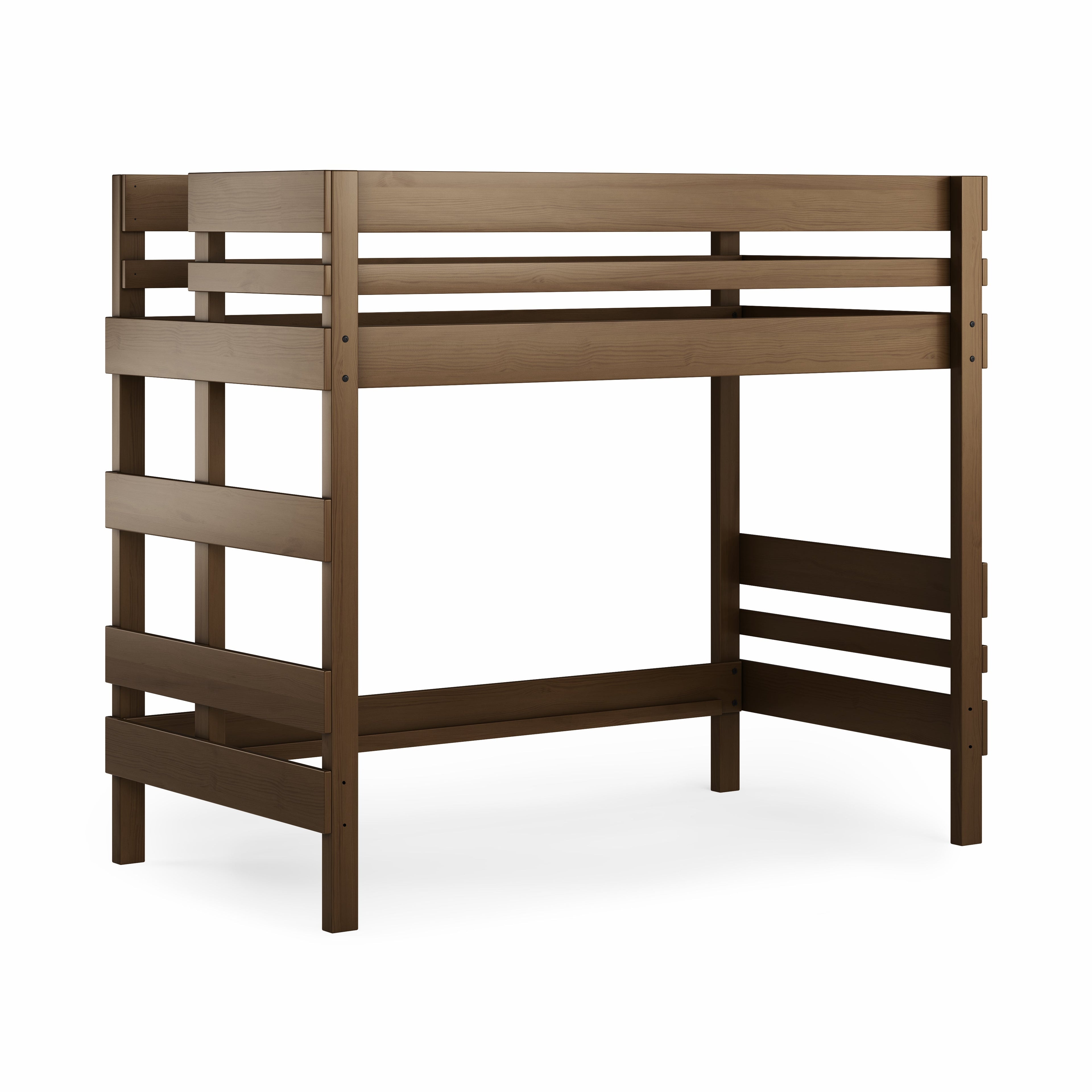 Mid-line corner bunk bed in native elm wood with sturdy timber guardrails and built in ladder.