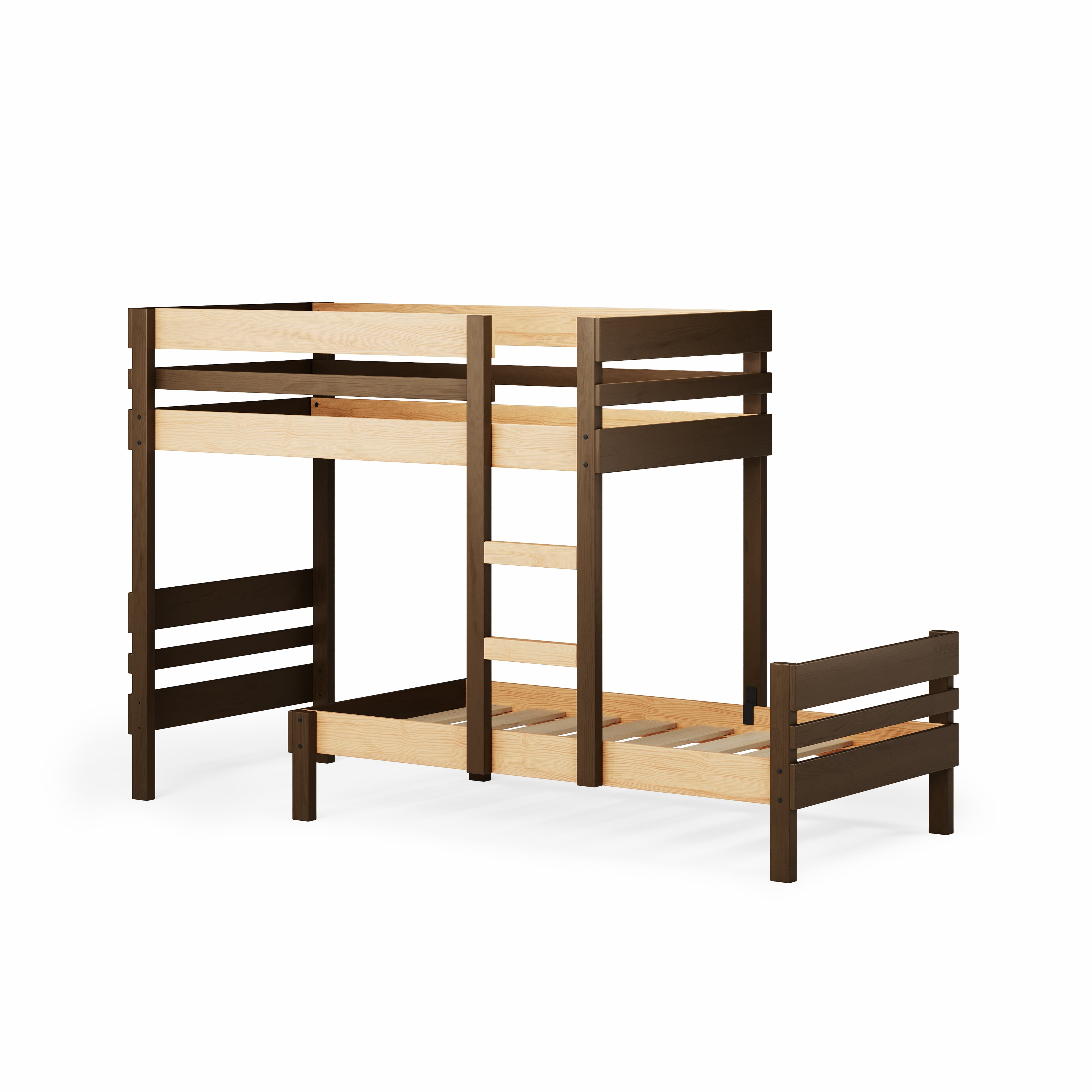 Native elm and clear timber long-wall bunk bed with ladder and simple strong design.