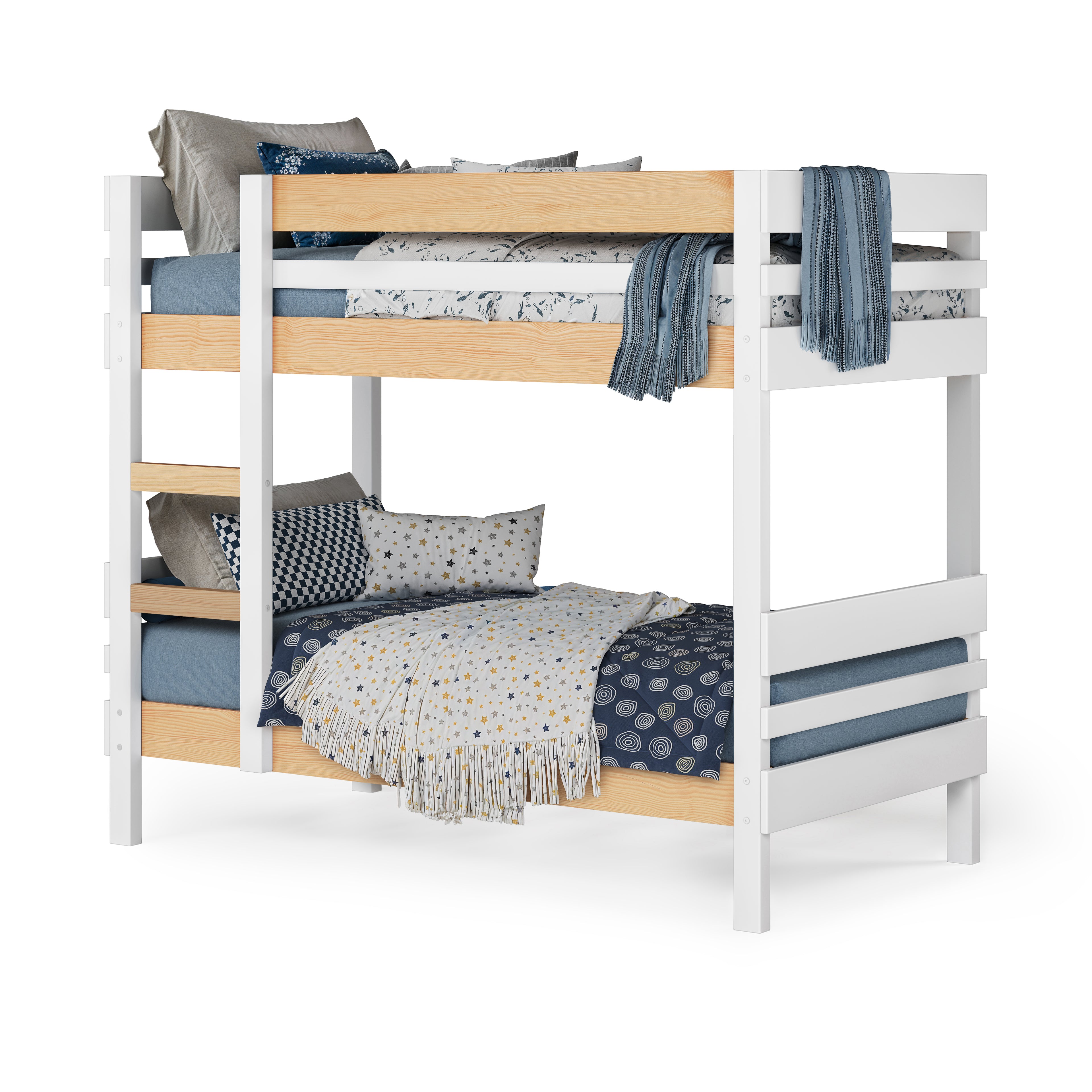 side ladder bunk bed angle view dressed finish_nordic