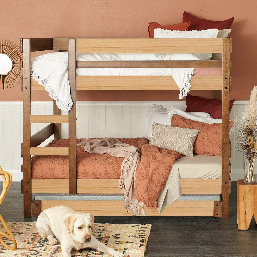 Side ladder access bunk with trundle finish_elm-clear