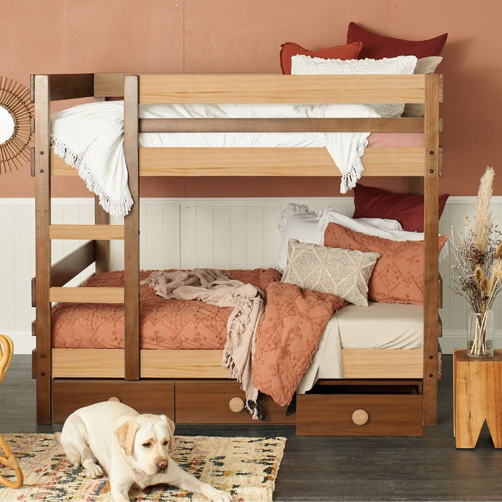 Side ladder access bunk with under bed drawers finish_elm-clear