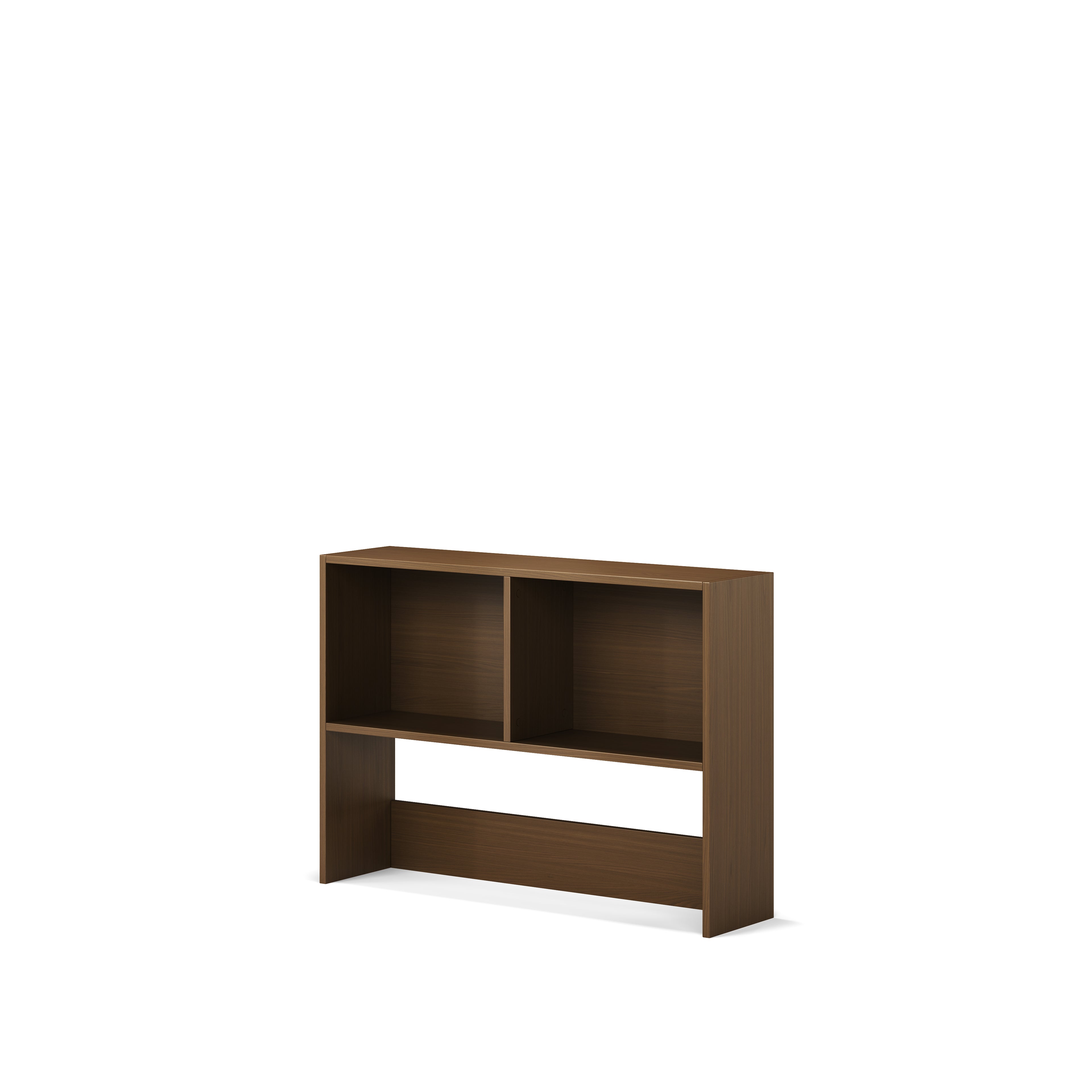 Small native elm bookcase with two open shelves, designed to fit under bunk or loft bed.