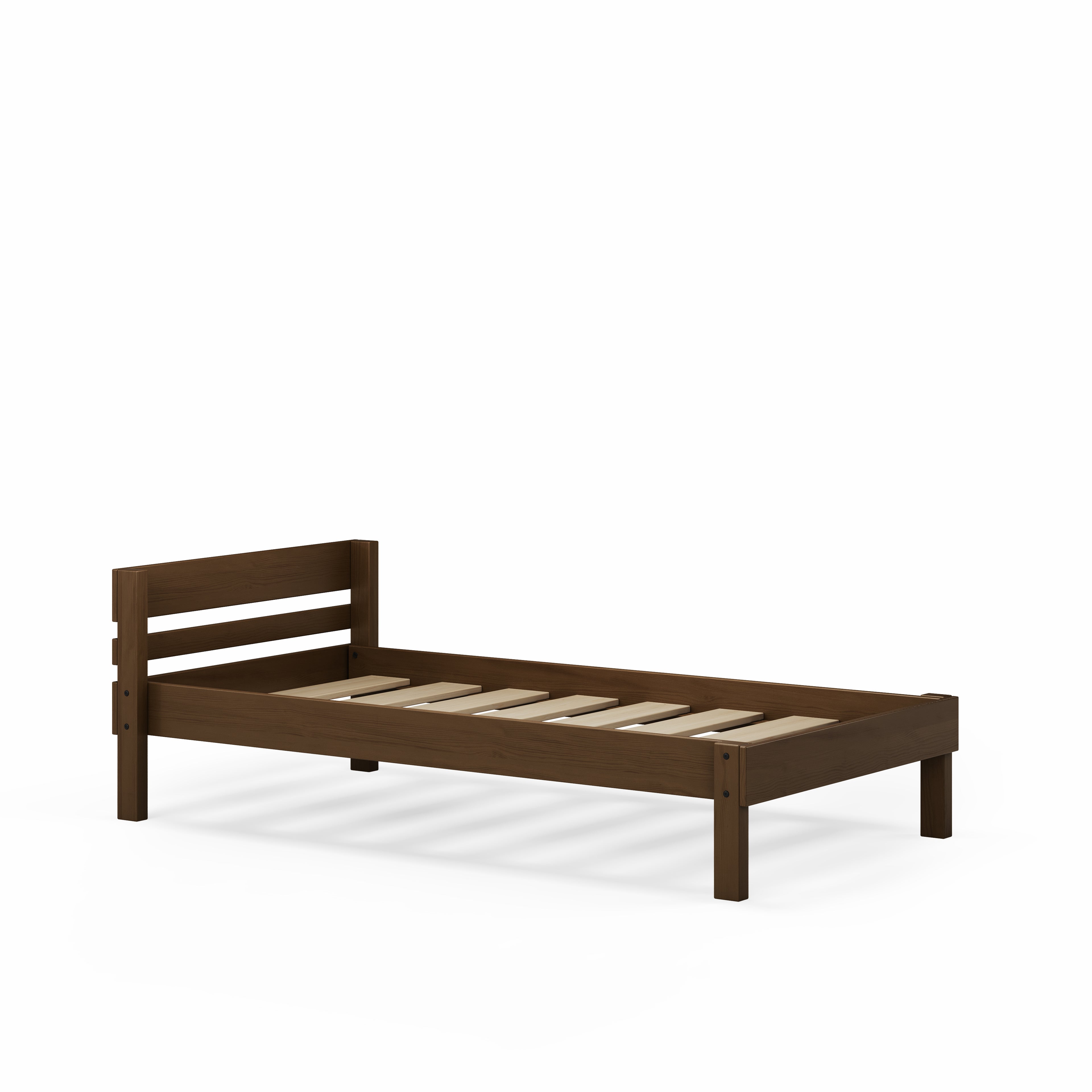 Single Native Elm wooden bed frame with slatted base and simple headboard design.