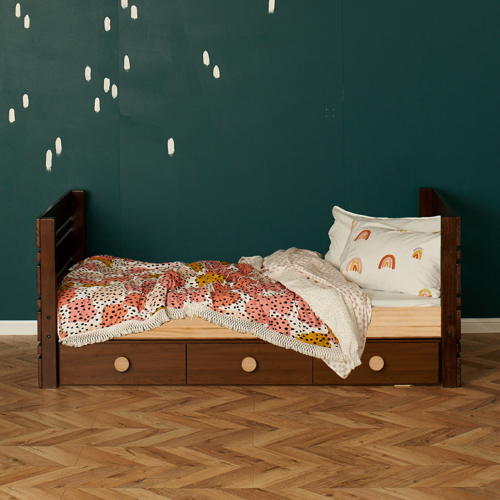 Captain Bed with under bed drawers in elm and clear finish