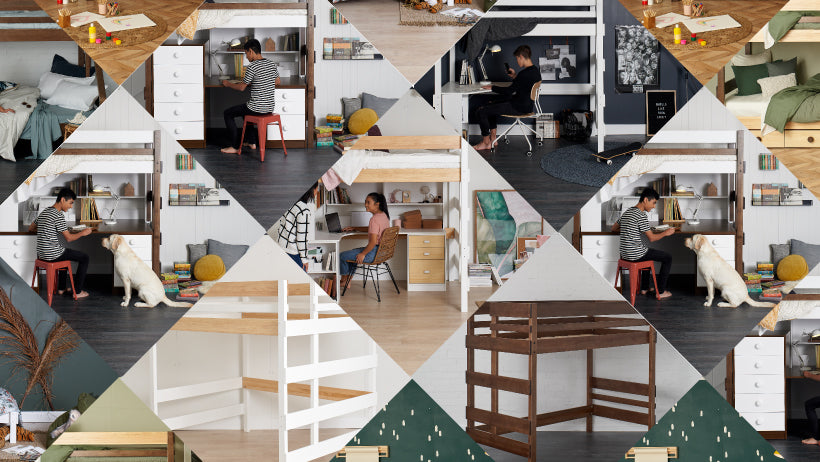 Collage of Bunkers Loft Bed options and loft beds with study desk