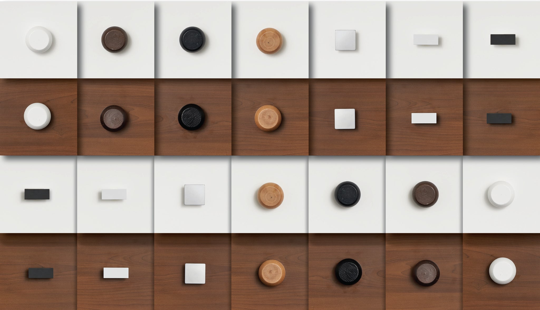 Bunkers handle selection shown on white and elm drawer fronts to suit our bunk bed storage options