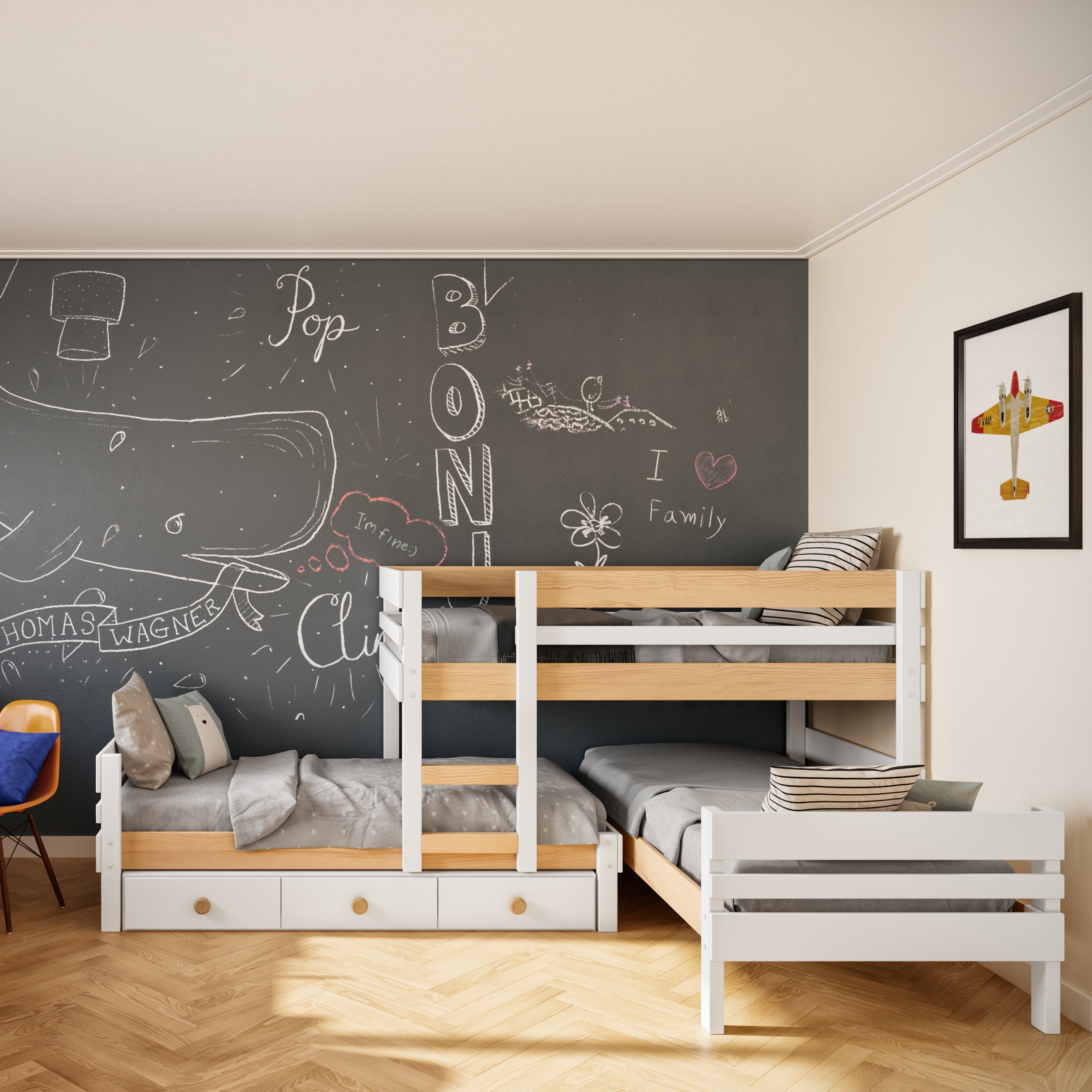 Lo-Line Long-Wall Bunk Bed with Standard Bed