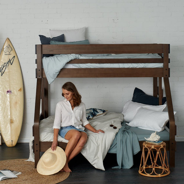 Strong timber single bed over double bed bunk bed