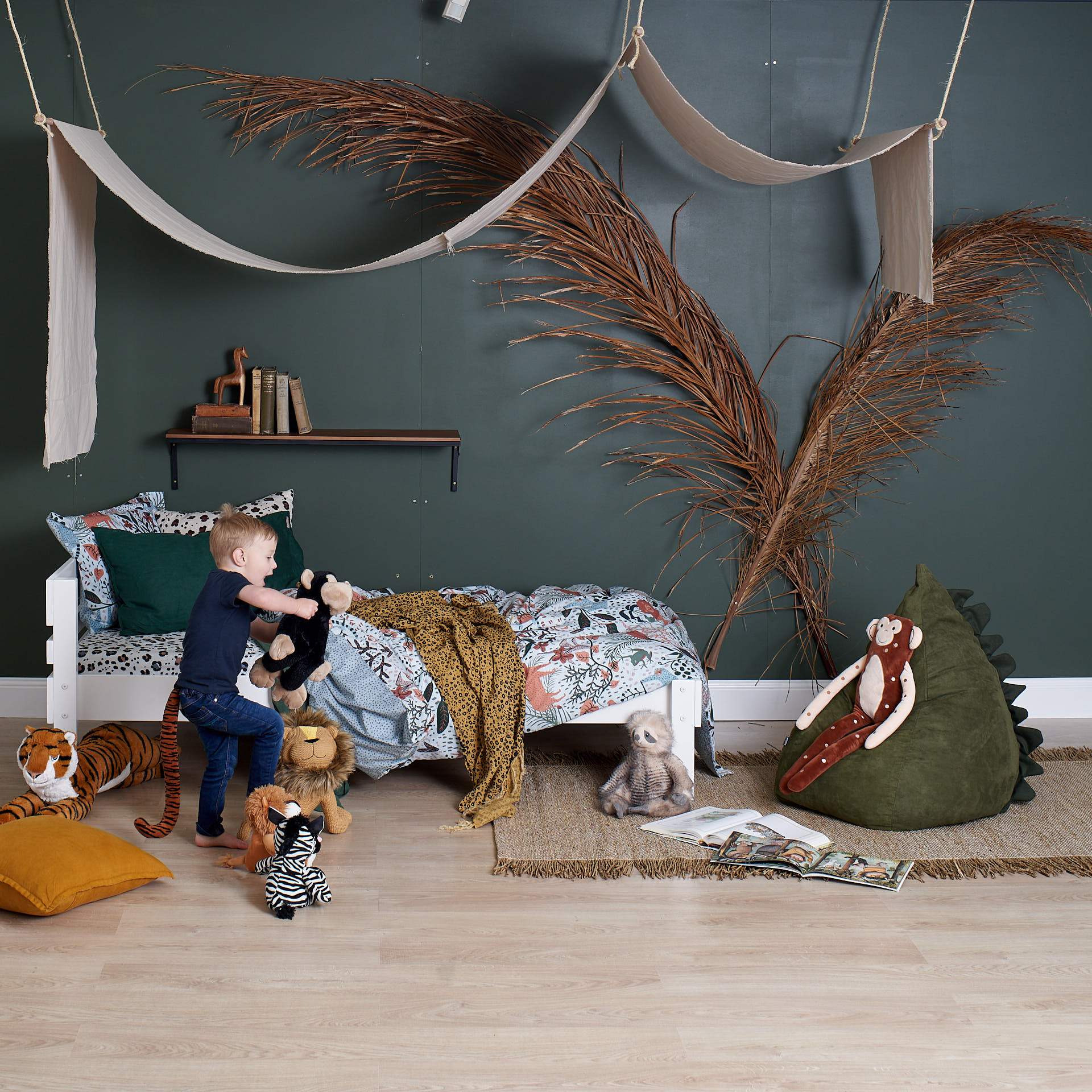 Wooden Single or king Single bed with tiger boy running amok…
