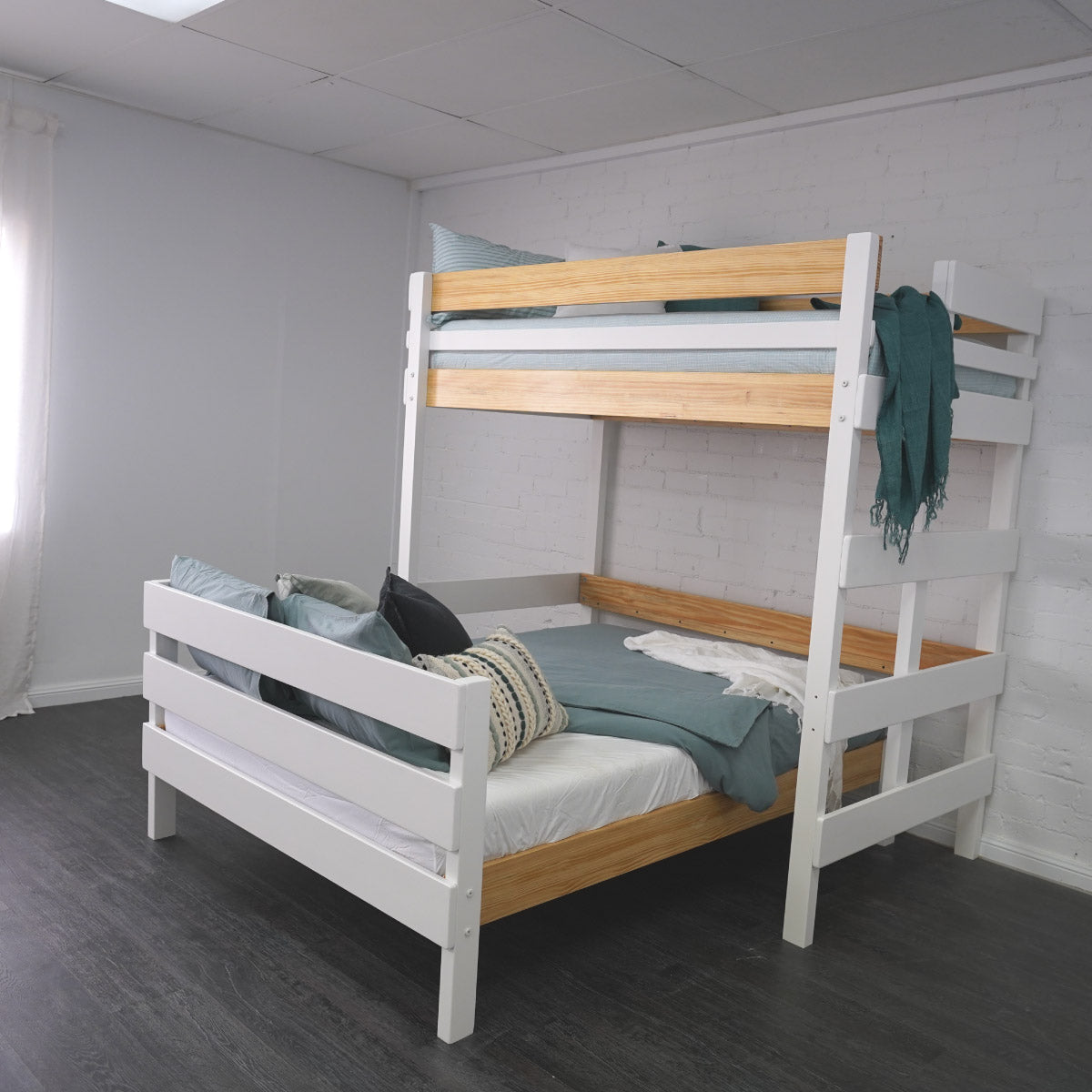 queen bed below king single loft bed in Nordic Finish