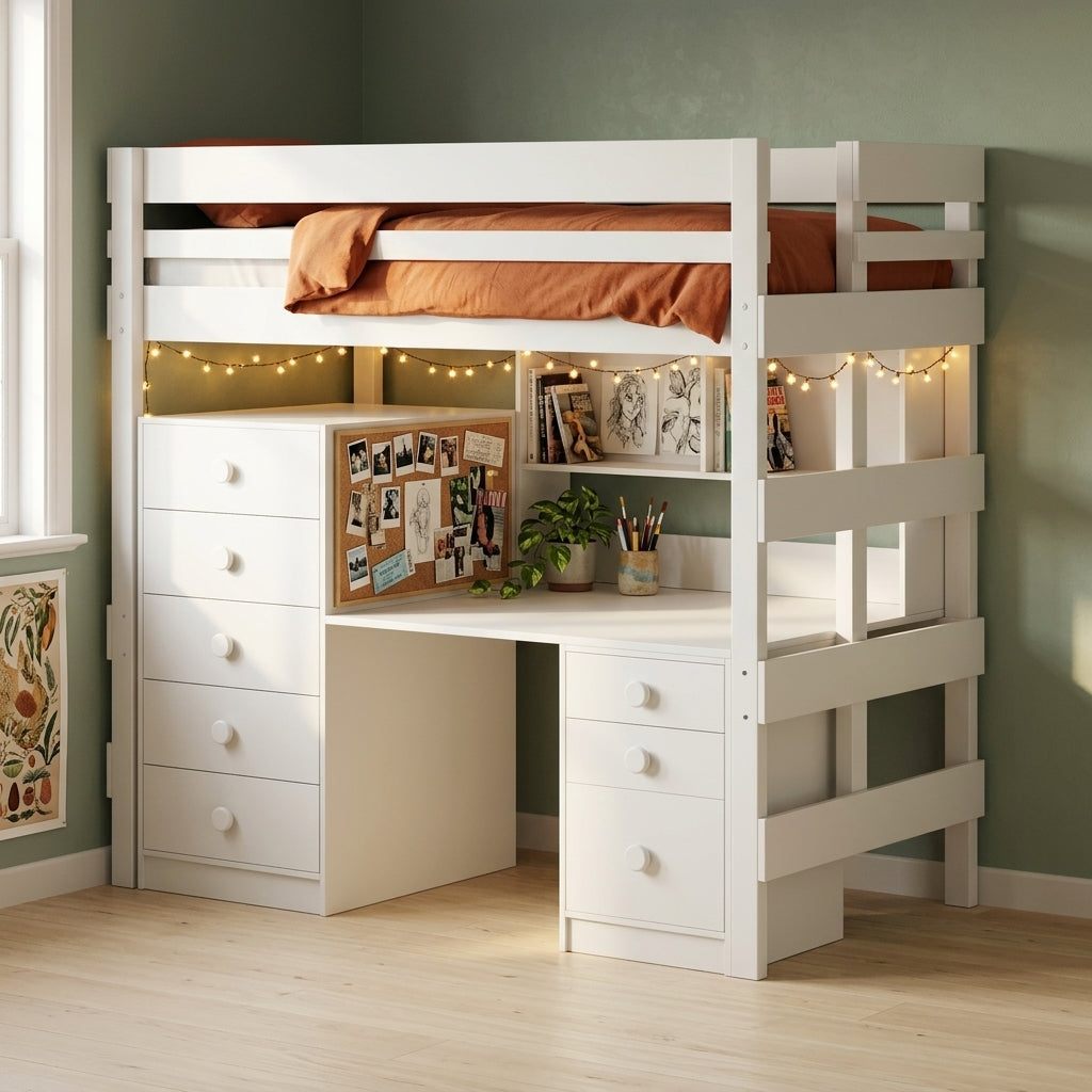 Loft Bed Bench Desk Space Saver