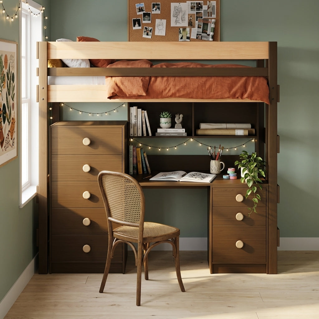 Loft Bed Bench Desk Space Saver