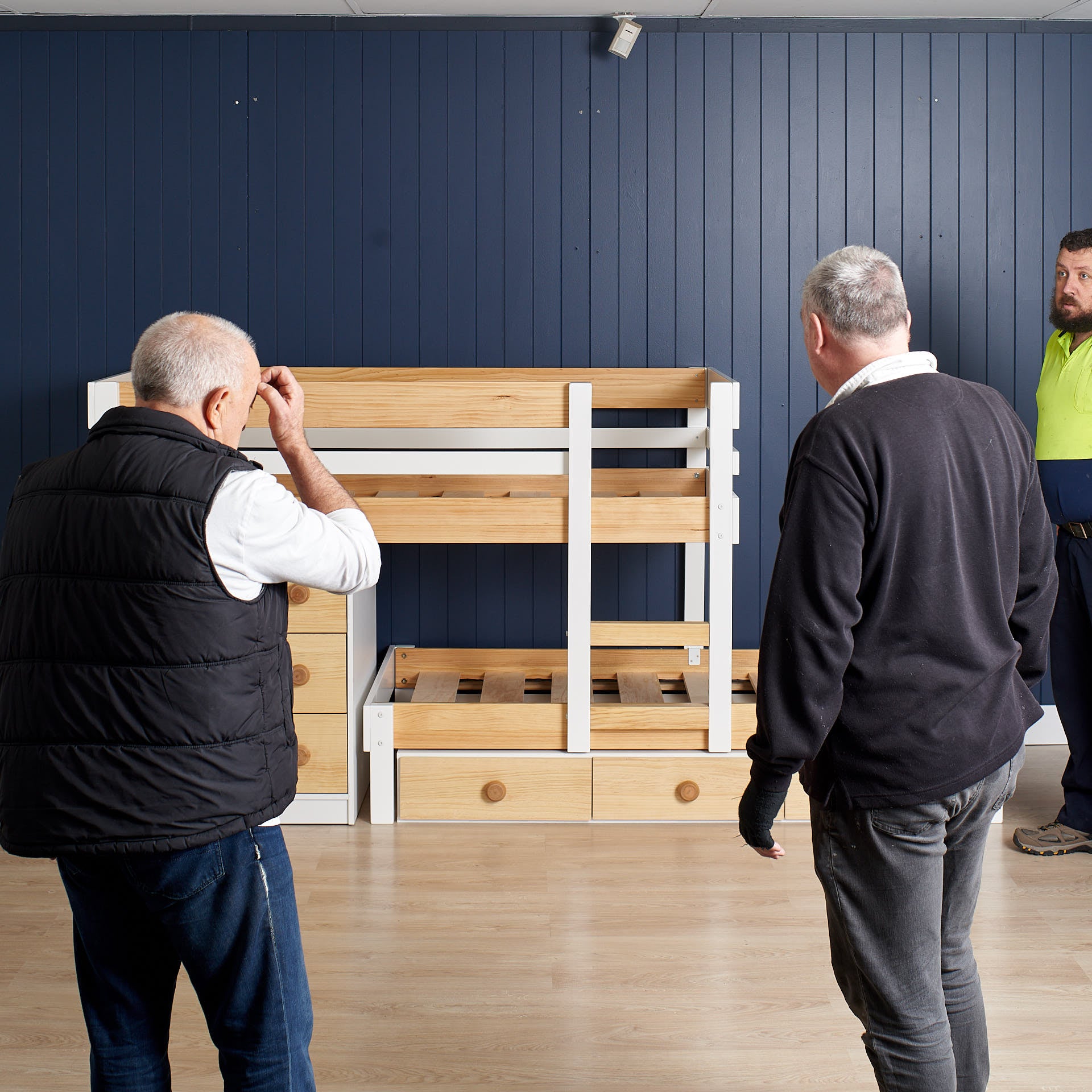 bunkers bunk bed image with old old man thinking