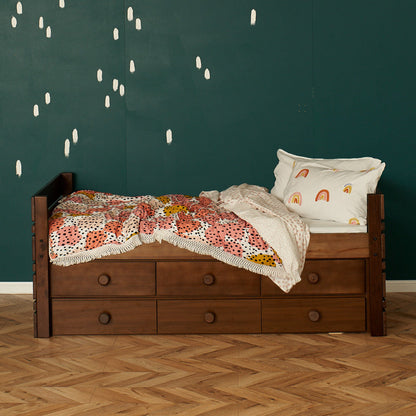 Captain Bed with 2 sets of under bed drawers in elm finish