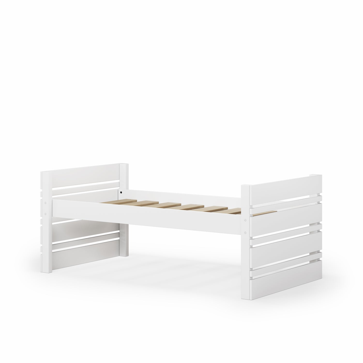 White single Captain bed frame with slatted sides and low profile design.