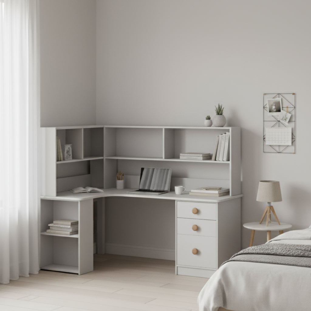 Large Corner Desk with 45cm Chest &amp; Pedestal Shelf Unit