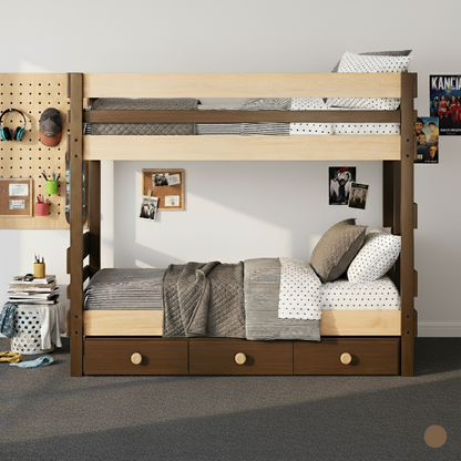 Wooden bunk bed with storage drawers in a Hobart bedroom setting.