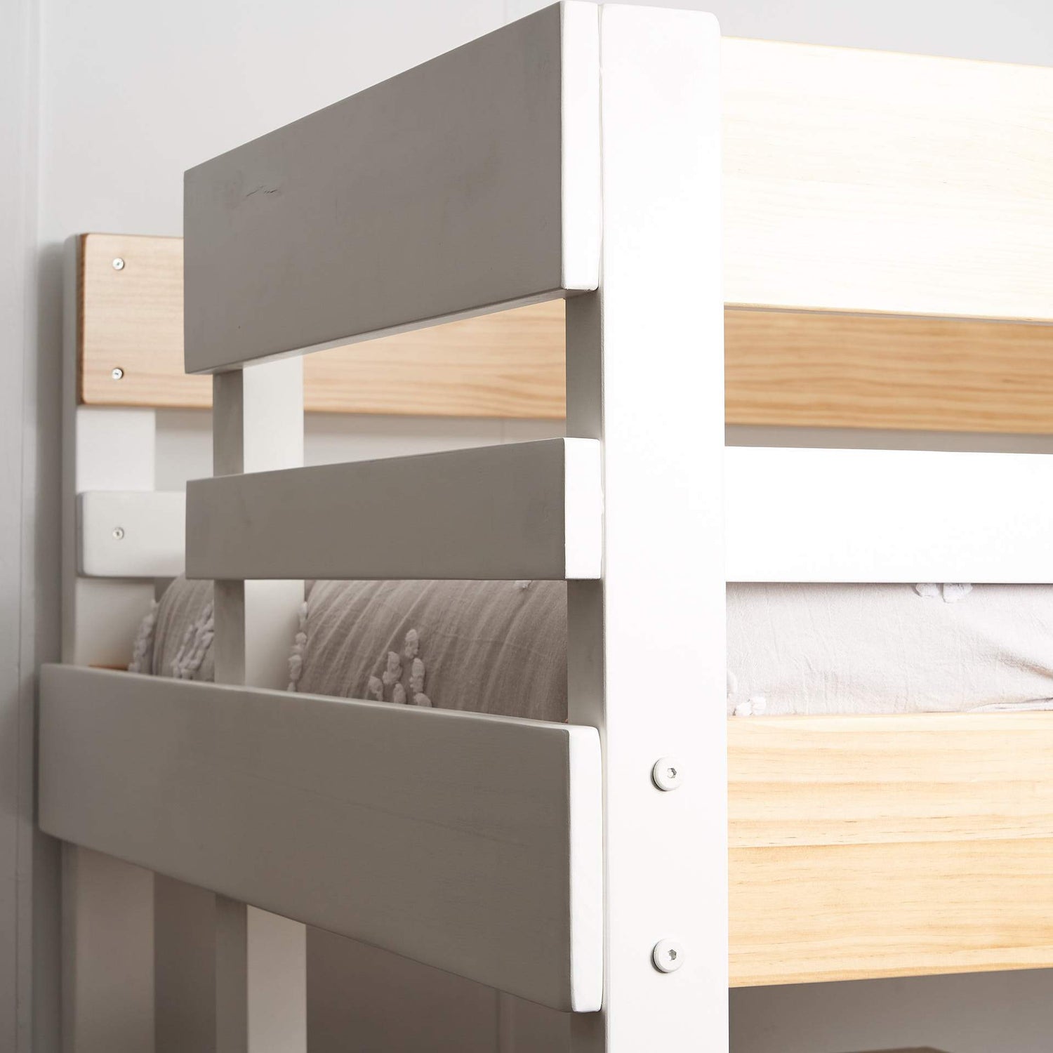 Bunk bed end frame with ladder shown in nordic finish white with clear pine