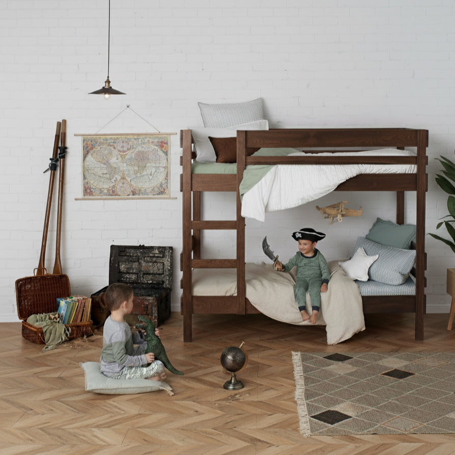 Kids bedroom with two pirates playing on solid timber bunk bed, Hobart