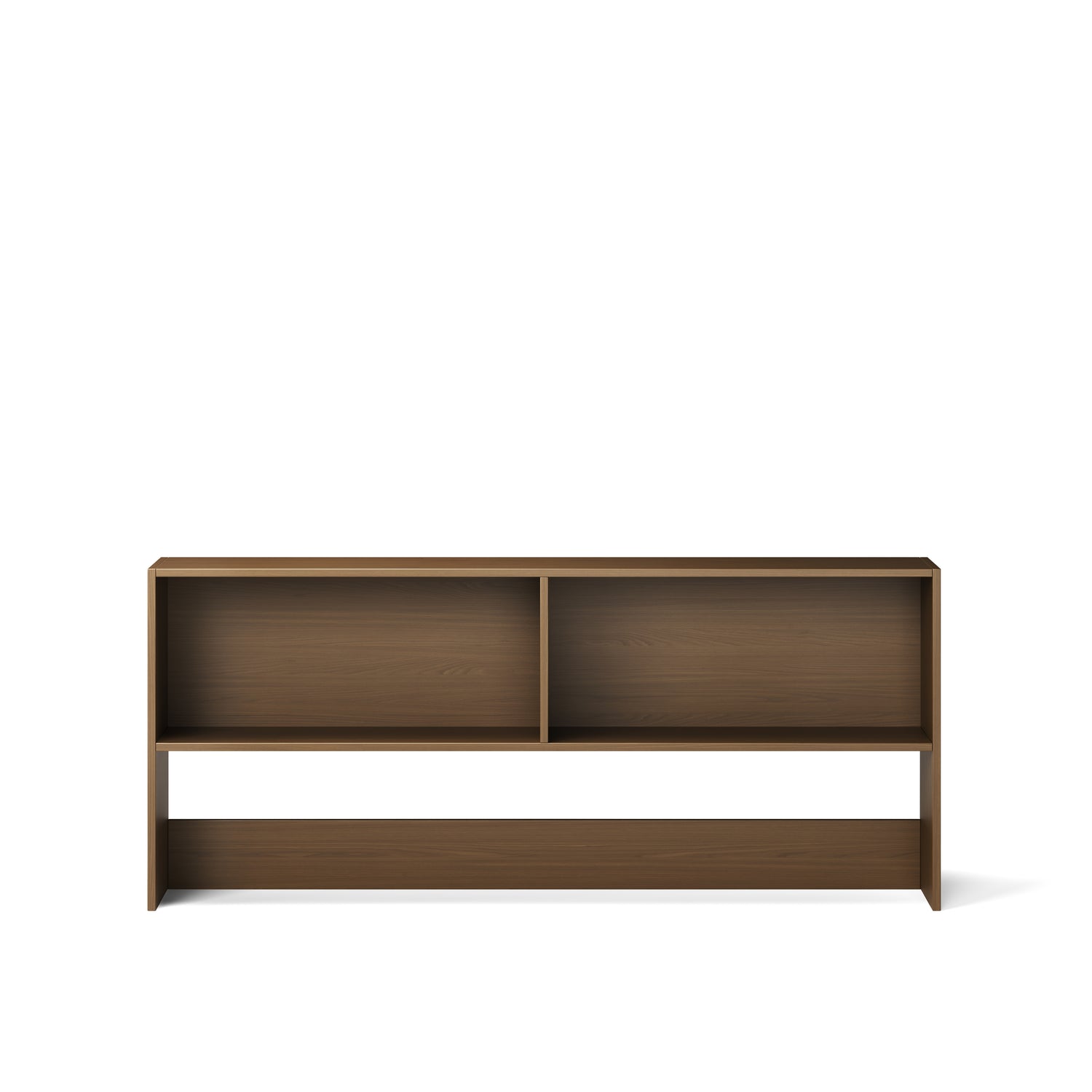 Large native elm bookcase with two open shelves, designed to fit under bunk bed or loft bed.