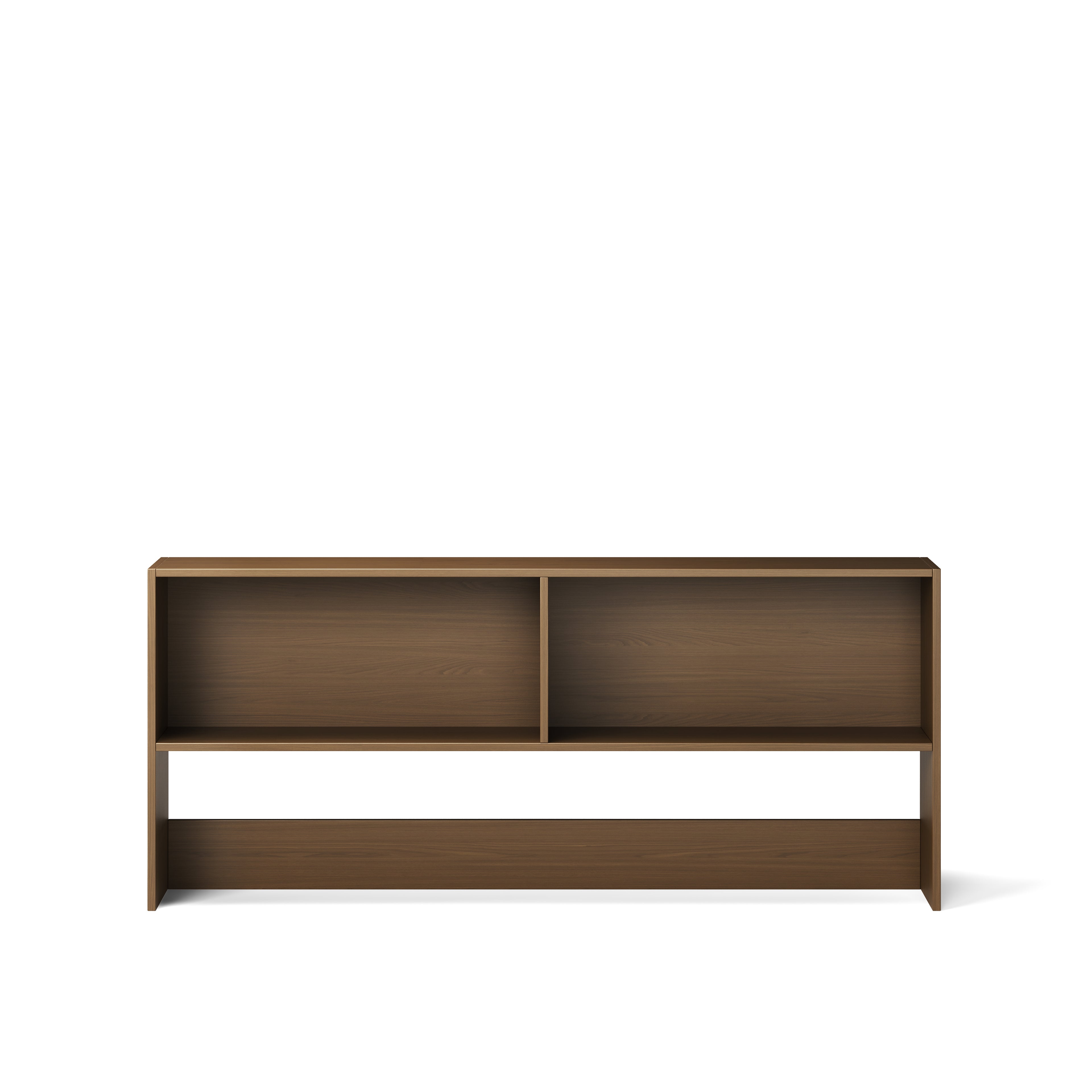 Large native elm bookcase with two open shelves, designed to fit under bunk bed or loft bed.