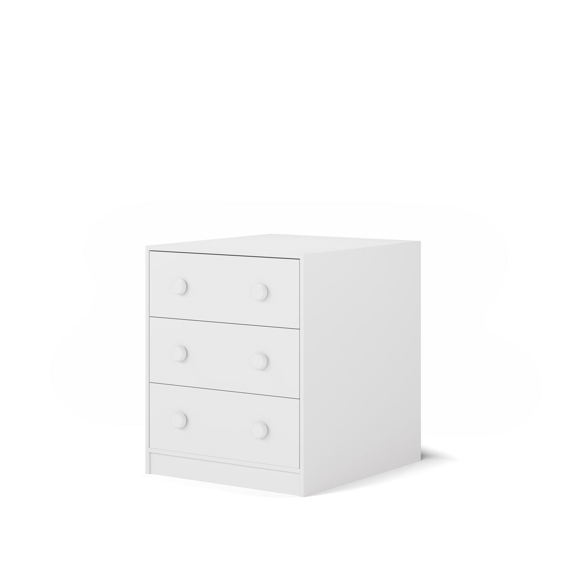 White three-drawer chest designed for loft bed or bunk bed storage.