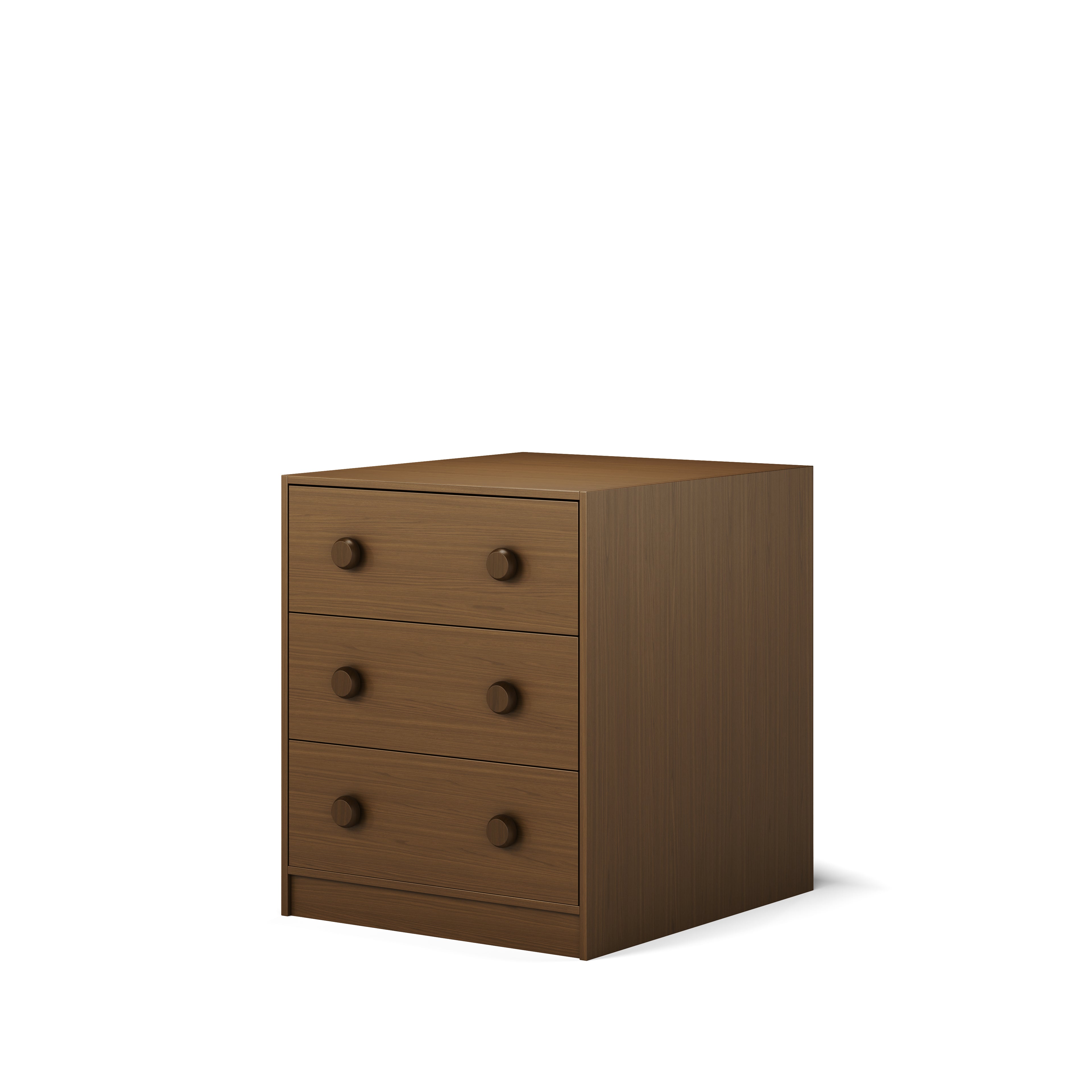 Compact elm wood chest with three drawers, designed for bunk bed or loft bed spaces.