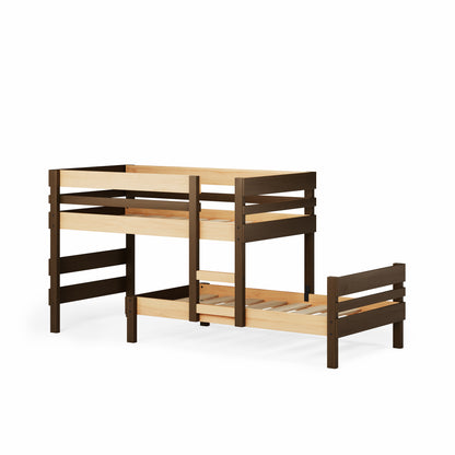 Lo-line low height long-wall bunk bed in native elm with ladder and guardrails.