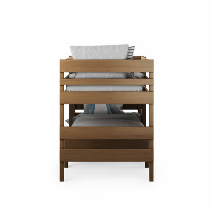 Native Elm low height long-wall bunk bed with clean lines and sturdy wooden slats.