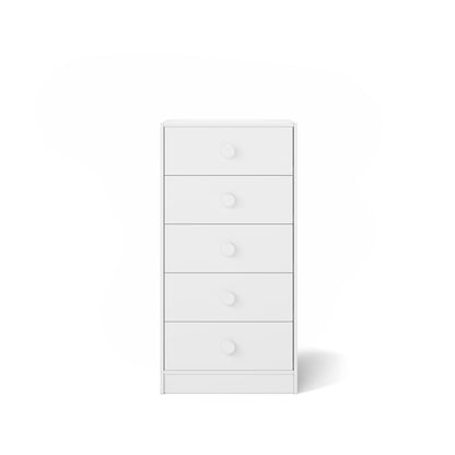 White five-drawer mid-line chest designed for bunk bed or loft bed integration.