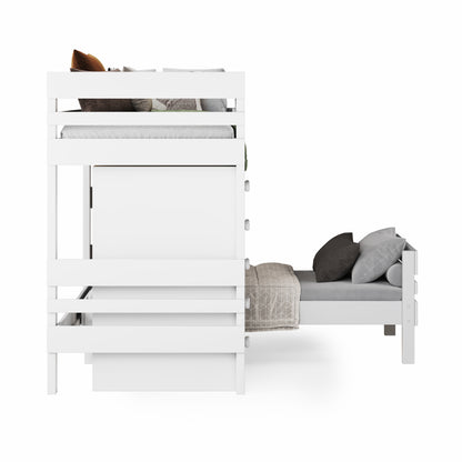 White mid-line corner bunk bed with clean lines and guardrail on top bunk. - White / Single