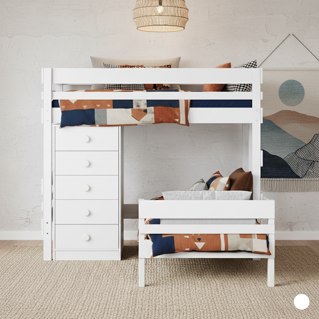 white corner bunk bed with chest in Hobart bedroom