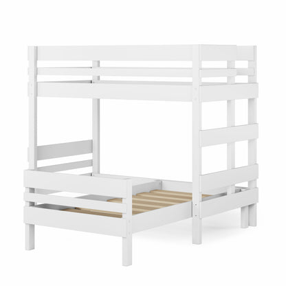 White wooden mid-line corner bunk bed with guardrails and slatted bases. - White / Single 
