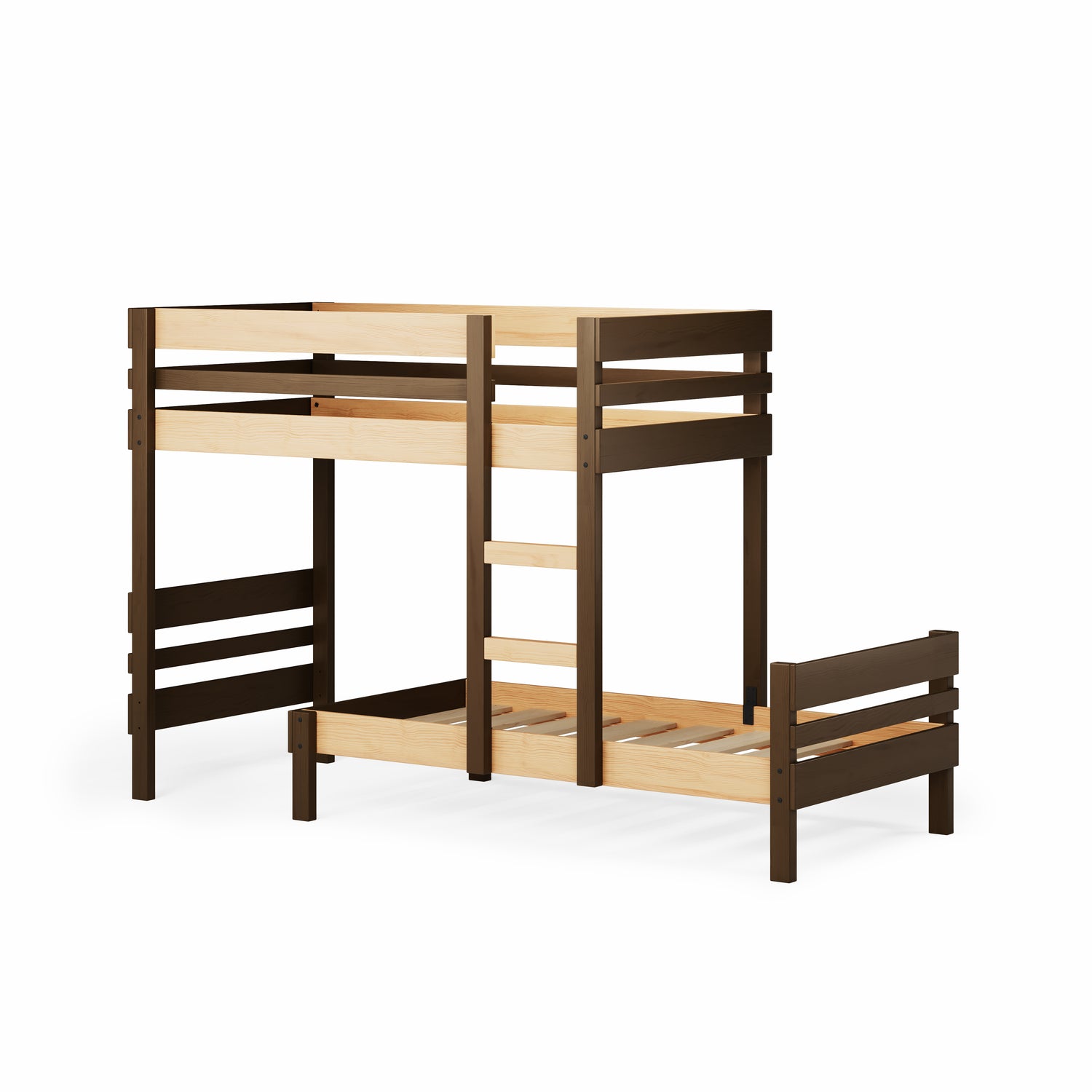 Native elm and clear timber long-wall bunk bed with ladder and simple strong design.