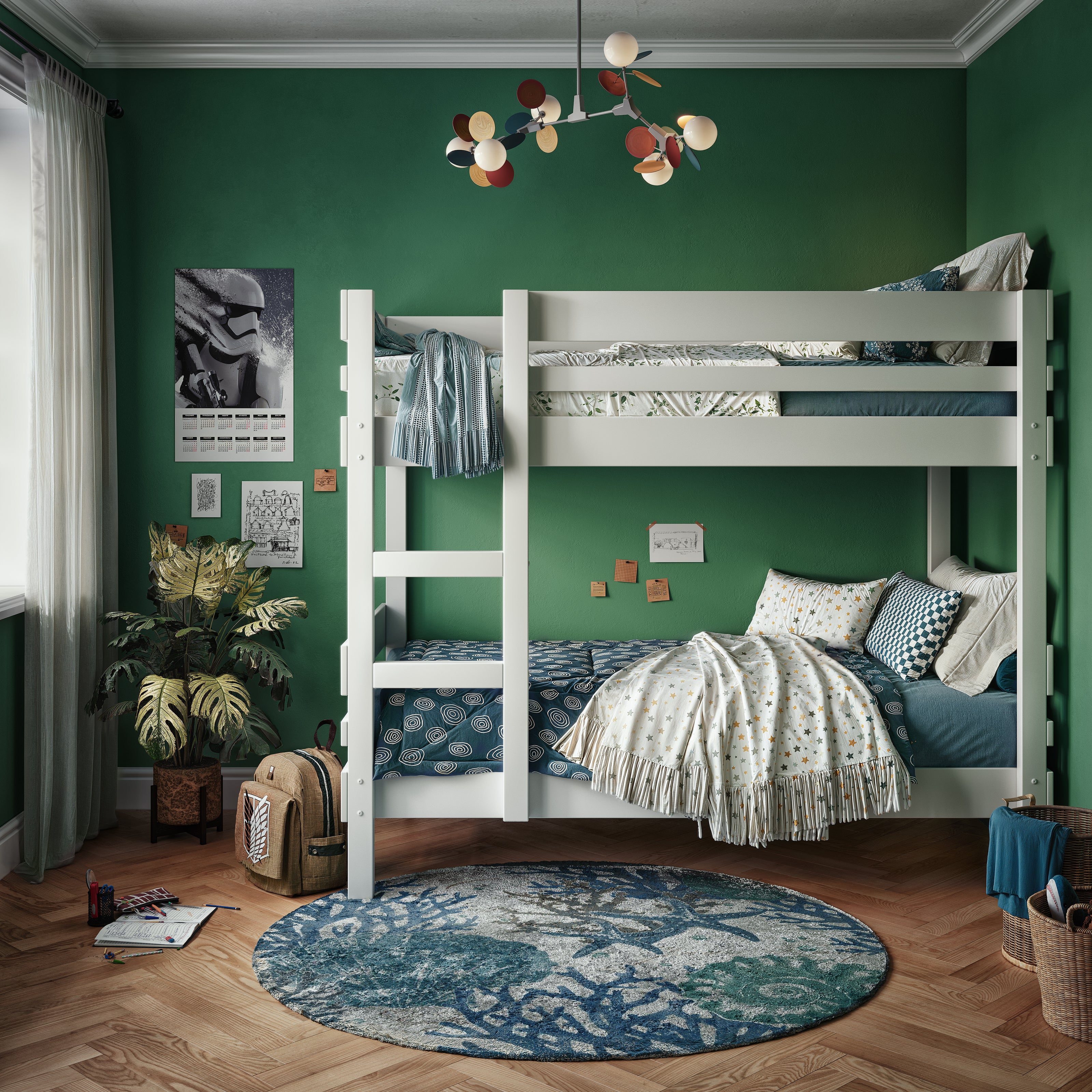 side ladder bunk bed white finish in colourful Adelaide bedroom
