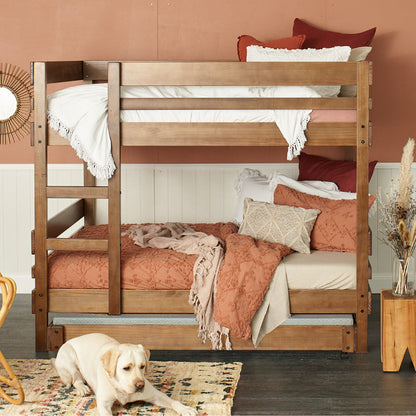 Timber double ob double bunk bed with trundle bed.  finish_native-elm 