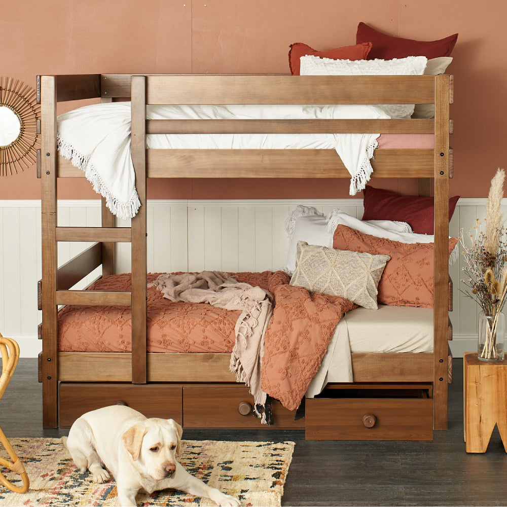 Double on Double Side ladder access bunk with under bed drawers finish_native-elm