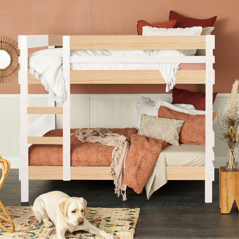 Timber bunk bed with trundle bed.  finish_nordic