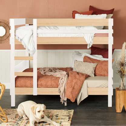 Timber bunk bed with trundle bed.  finish_nordic